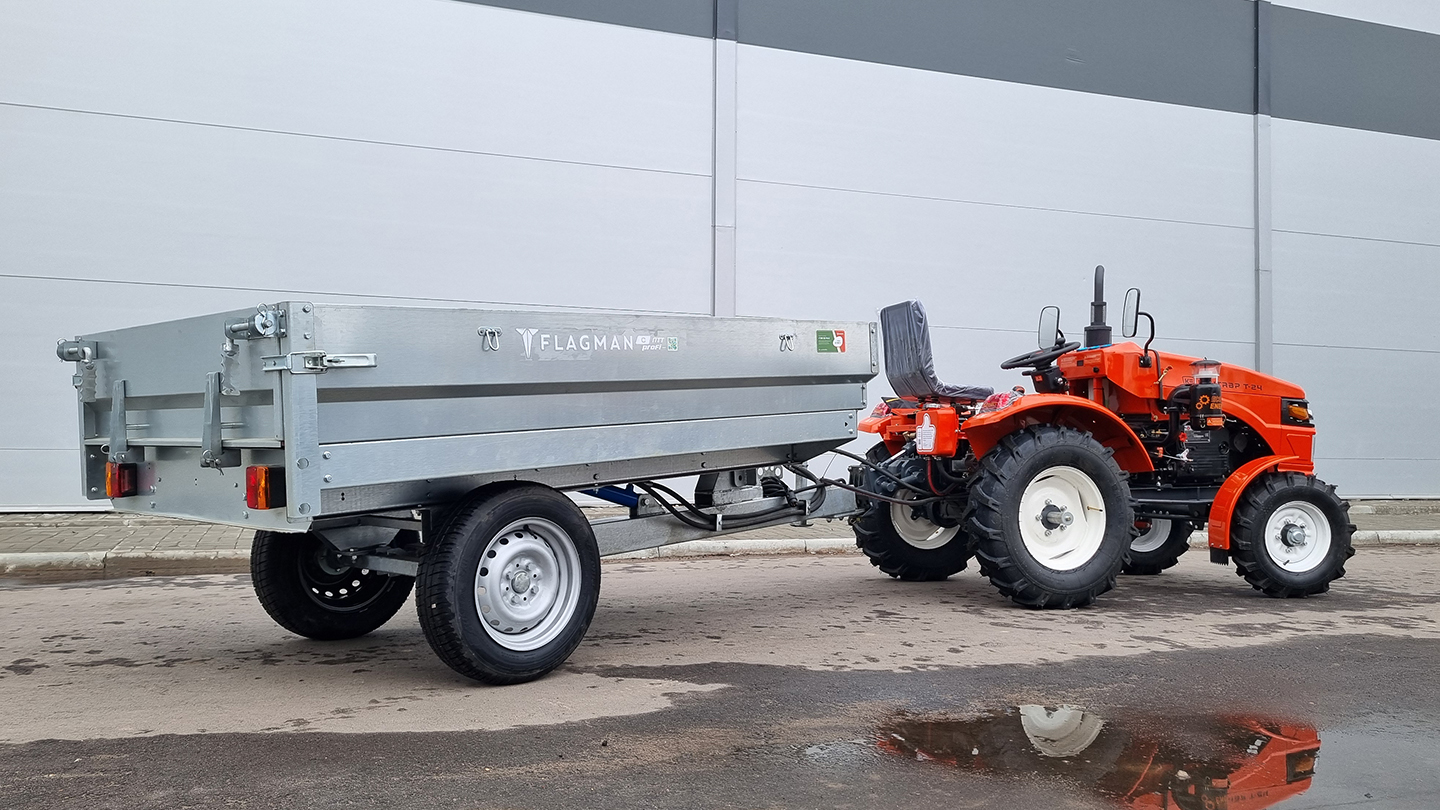 Прицеп Flagman | Флагман C/ПТТ — 1,0 с ПСМ к мини-трактору (самосвальный) 0
